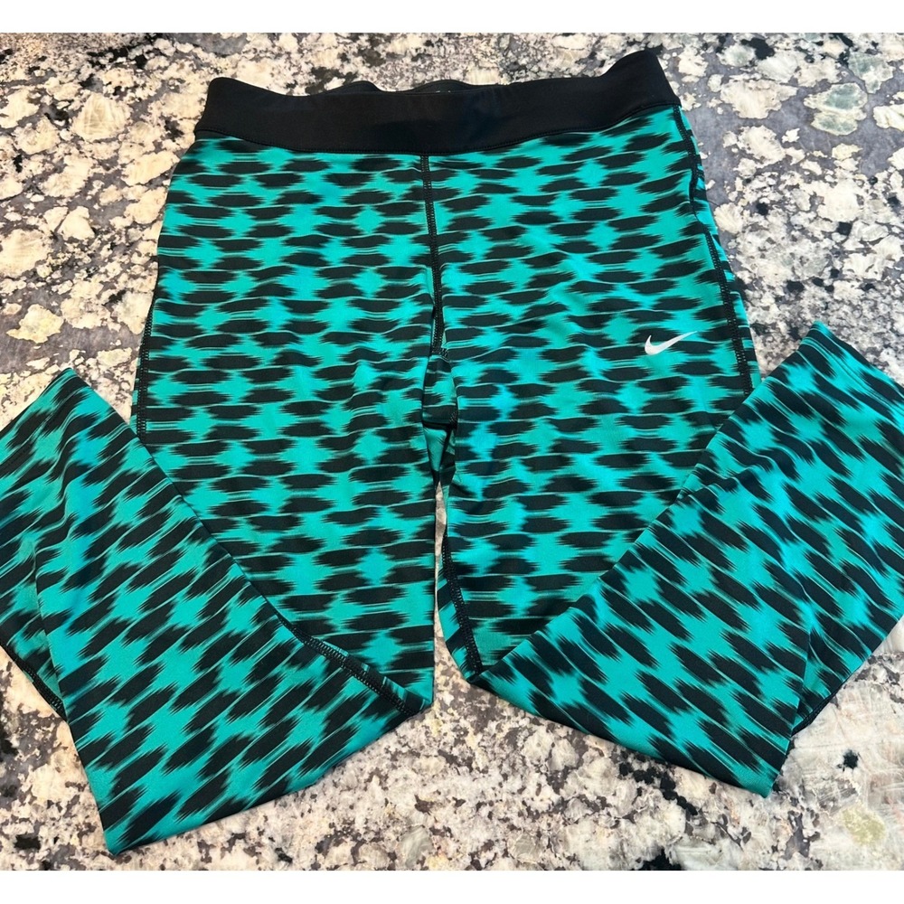 Nike Running Dri-FIT Leggings Womens Medium Teal/Green Black Patterned Crop‎ M